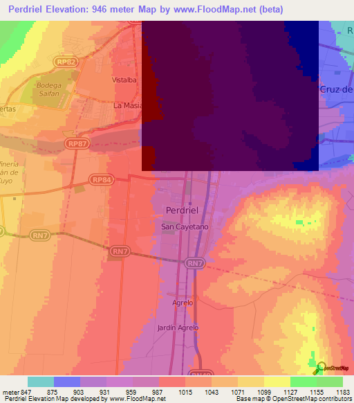 Perdriel,Argentina Elevation Map