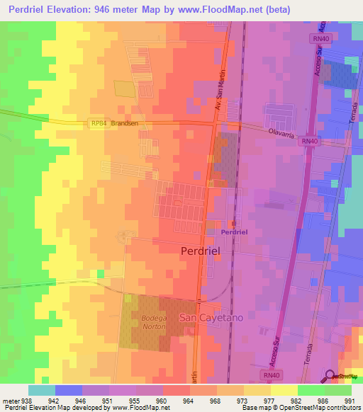Perdriel,Argentina Elevation Map