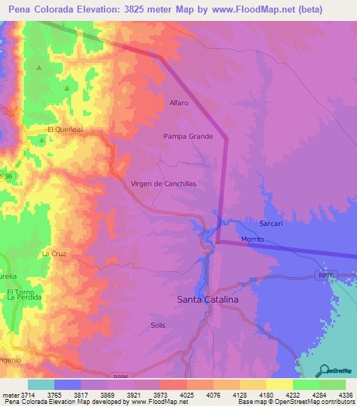 Pena Colorada,Argentina Elevation Map
