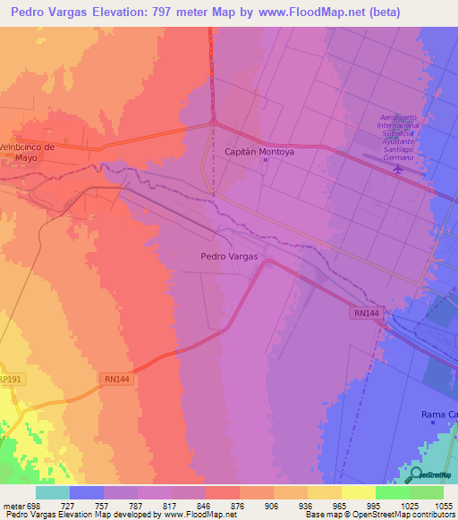Pedro Vargas,Argentina Elevation Map