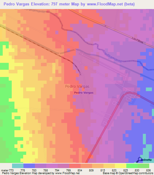 Pedro Vargas,Argentina Elevation Map