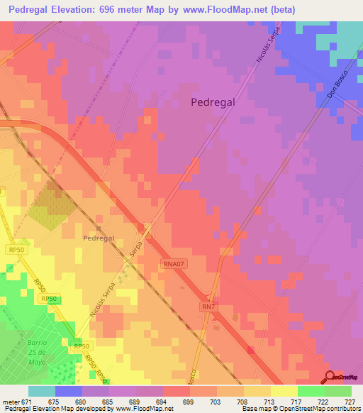 Pedregal,Argentina Elevation Map
