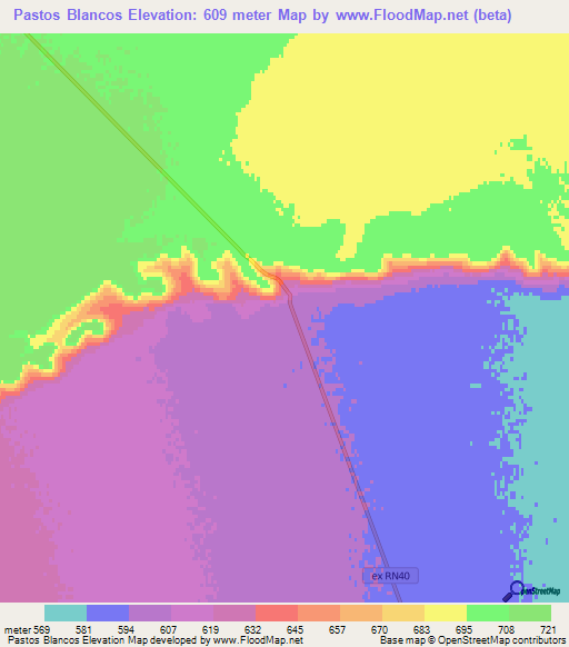 Pastos Blancos,Argentina Elevation Map