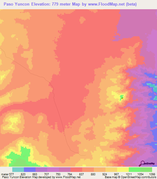 Paso Yuncon,Argentina Elevation Map