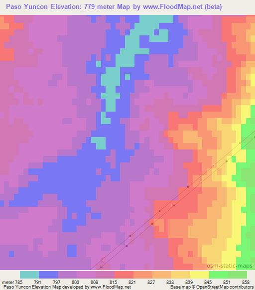 Paso Yuncon,Argentina Elevation Map
