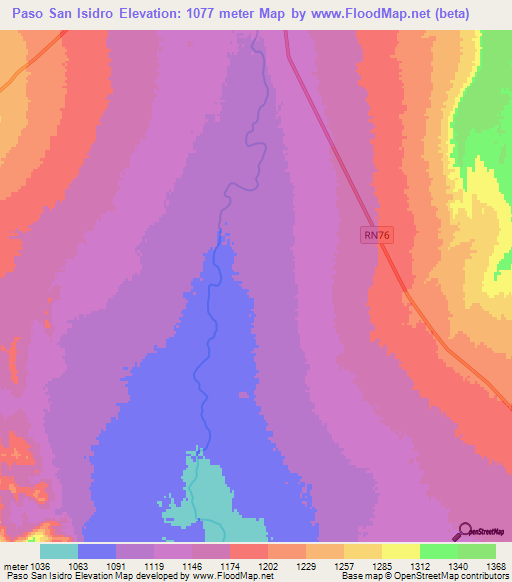 Paso San Isidro,Argentina Elevation Map