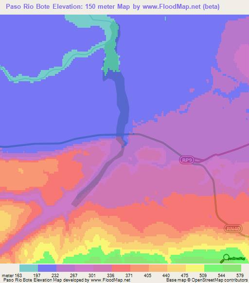 Paso Rio Bote,Argentina Elevation Map