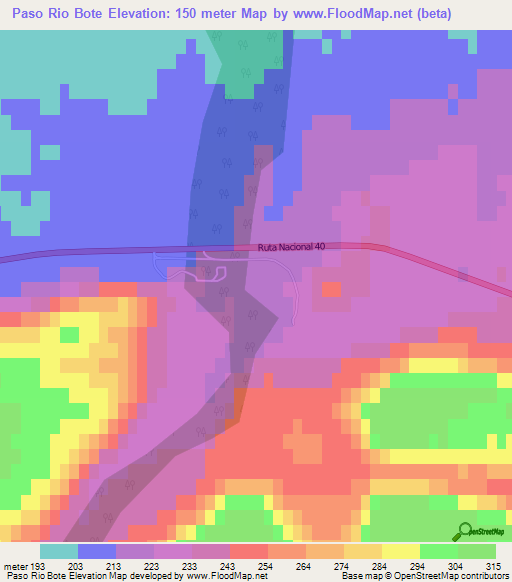 Paso Rio Bote,Argentina Elevation Map