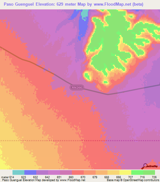 Paso Guenguel,Argentina Elevation Map