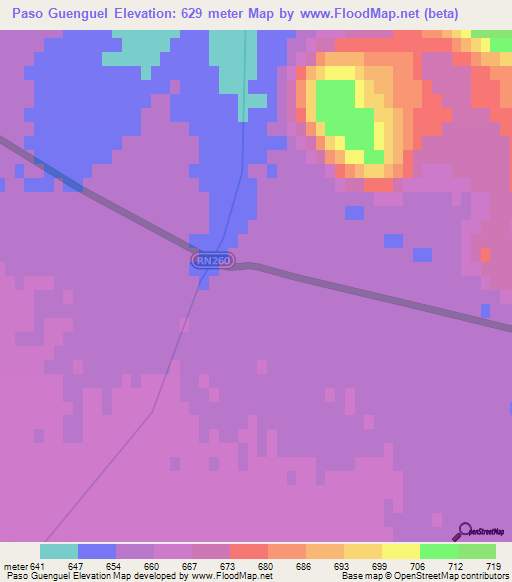 Paso Guenguel,Argentina Elevation Map
