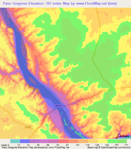 Paso Gregores,Argentina Elevation Map