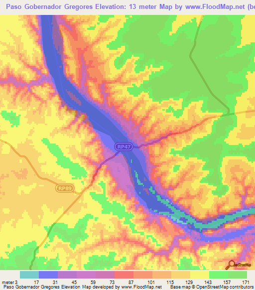 Paso Gobernador Gregores,Argentina Elevation Map