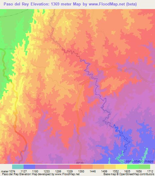 Paso del Rey,Argentina Elevation Map