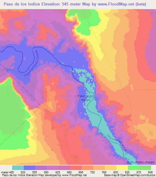 Paso de los Indios,Argentina Elevation Map