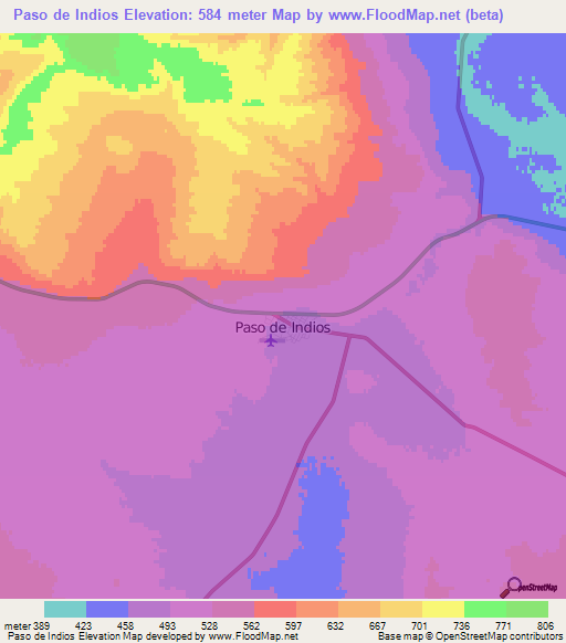Paso de Indios,Argentina Elevation Map