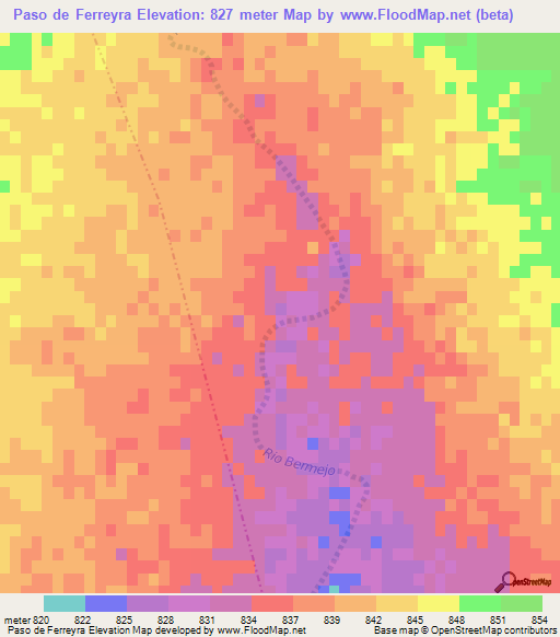 Paso de Ferreyra,Argentina Elevation Map