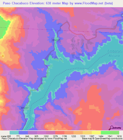 Paso Chacabuco,Argentina Elevation Map