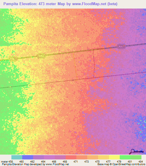 Pampita,Argentina Elevation Map