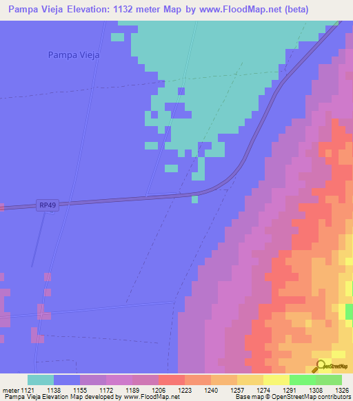 Pampa Vieja,Argentina Elevation Map