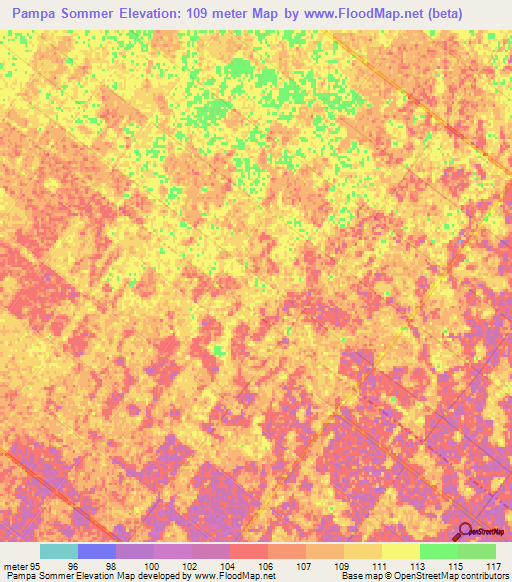 Pampa Sommer,Argentina Elevation Map