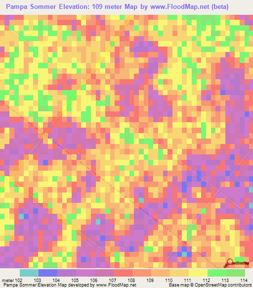Pampa Sommer,Argentina Elevation Map