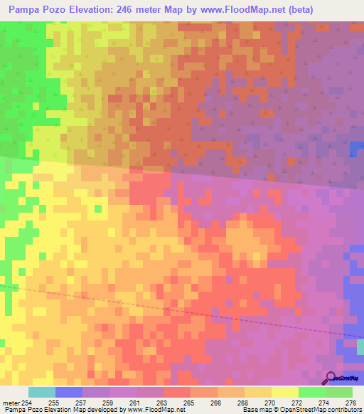 Pampa Pozo,Argentina Elevation Map