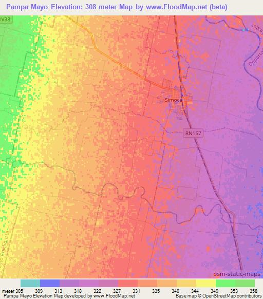 Pampa Mayo,Argentina Elevation Map