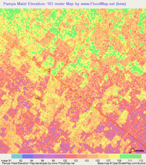 Pampa Maiel,Argentina Elevation Map