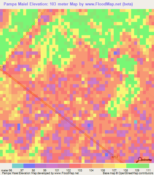 Pampa Maiel,Argentina Elevation Map