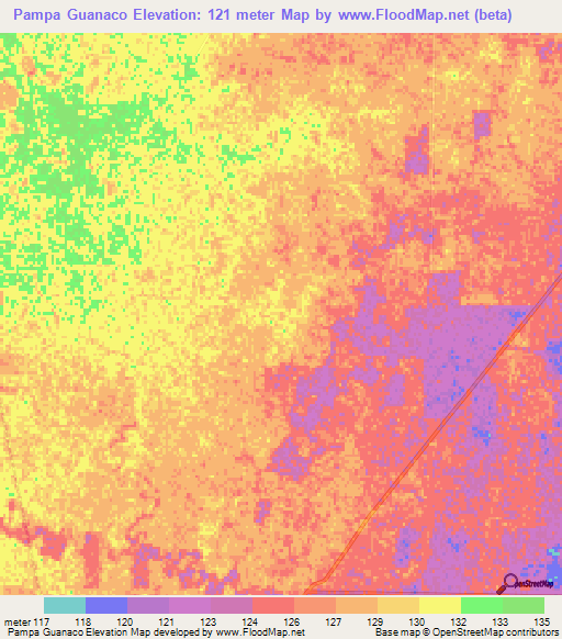 Pampa Guanaco,Argentina Elevation Map