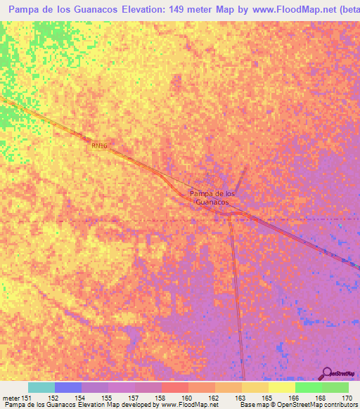 Pampa de los Guanacos,Argentina Elevation Map