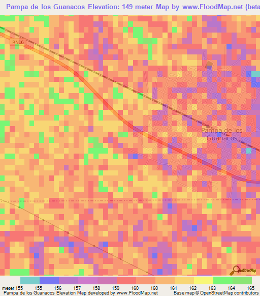 Pampa de los Guanacos,Argentina Elevation Map