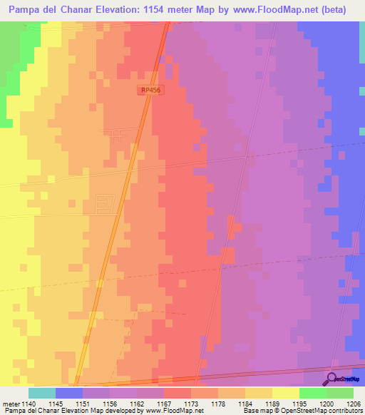 Pampa del Chanar,Argentina Elevation Map