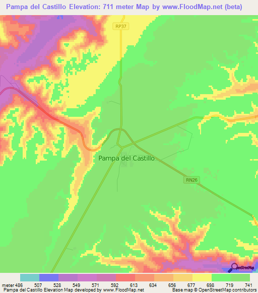Pampa del Castillo,Argentina Elevation Map