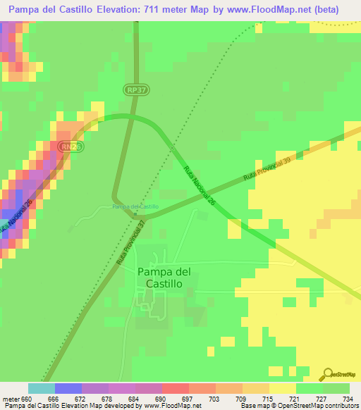 Pampa del Castillo,Argentina Elevation Map