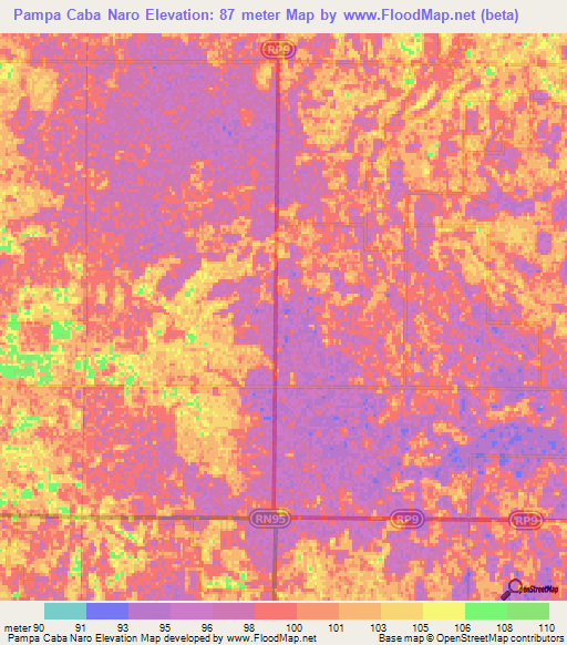 Pampa Caba Naro,Argentina Elevation Map