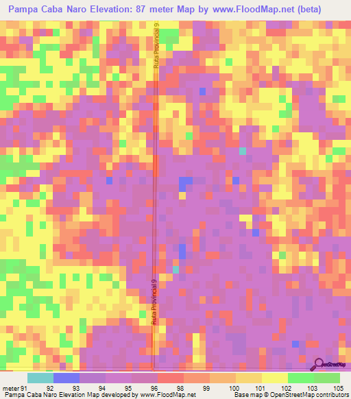 Pampa Caba Naro,Argentina Elevation Map