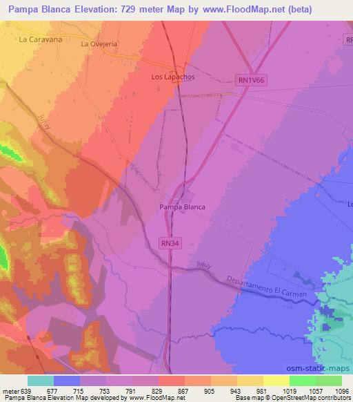 Pampa Blanca,Argentina Elevation Map