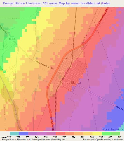 Pampa Blanca,Argentina Elevation Map