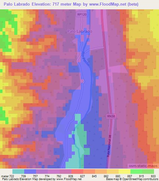 Palo Labrado,Argentina Elevation Map