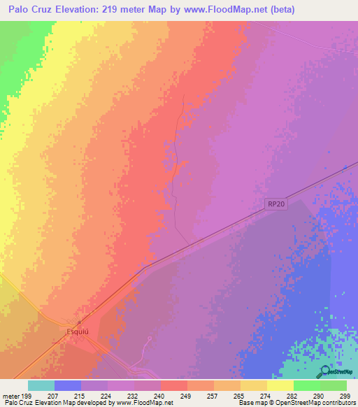 Palo Cruz,Argentina Elevation Map