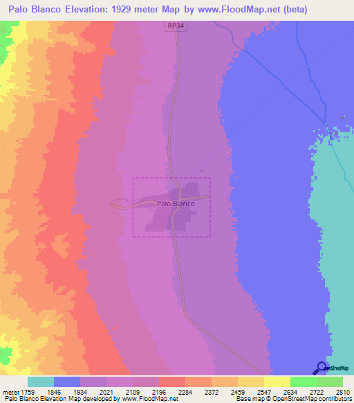 Palo Blanco,Argentina Elevation Map