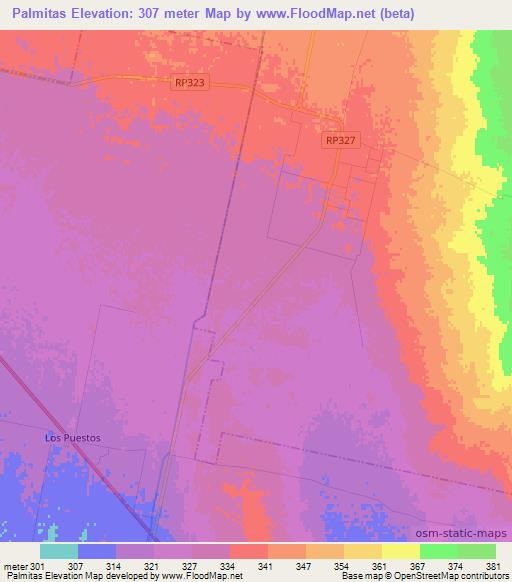 Palmitas,Argentina Elevation Map
