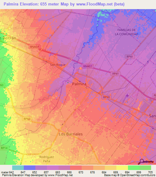Palmira,Argentina Elevation Map