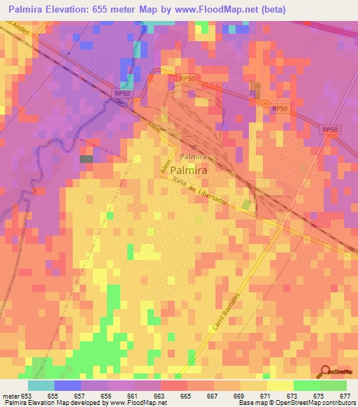 Palmira,Argentina Elevation Map