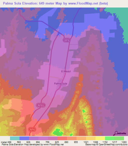Palma Sola,Argentina Elevation Map