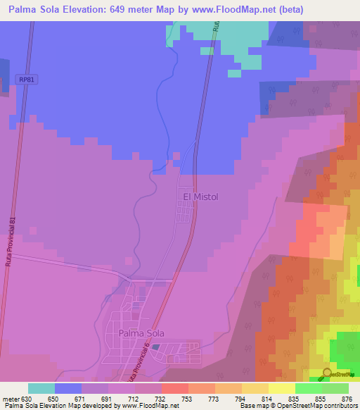 Palma Sola,Argentina Elevation Map