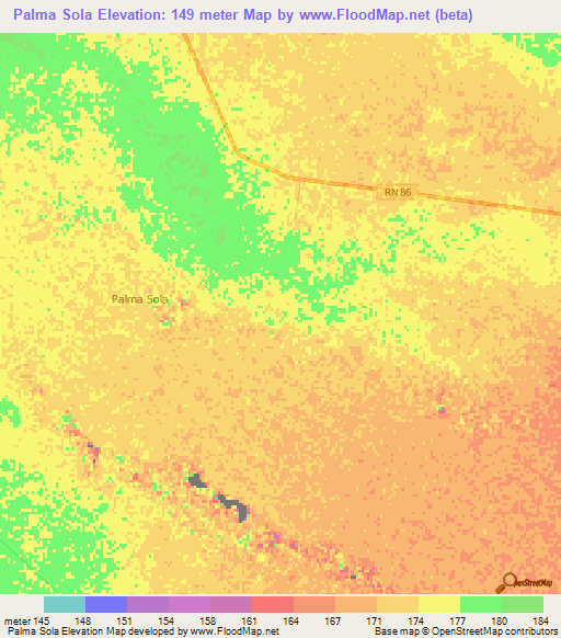 Palma Sola,Argentina Elevation Map
