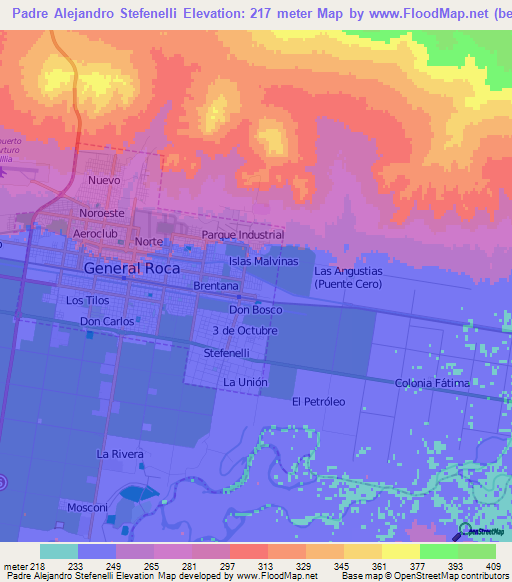 Padre Alejandro Stefenelli,Argentina Elevation Map
