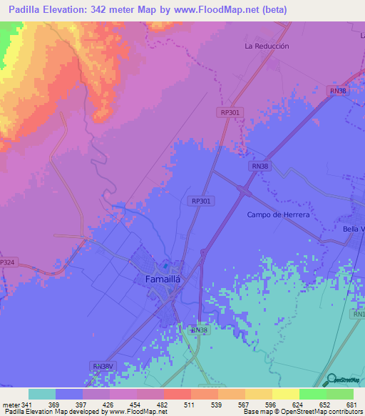 Padilla,Argentina Elevation Map